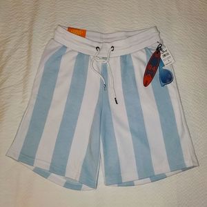 Comfortable mens blue and white striped shorts